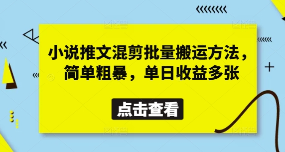 小说推文混剪批量搬运方法，简单粗暴，单日收益多张-林文副业站