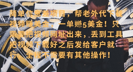 零门槛挣美金，海外视频代下服务，单笔收益40+，小白也能轻松上手-林文副业站