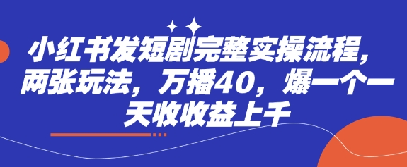小红书发短剧完整实操流程，两张玩法，万播40，爆一个一天收收益上千-林文副业站