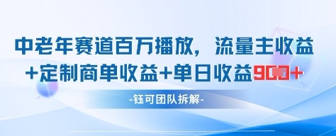 中老年赛道百万播放+流量主收益+定制收益，单日收益9张-林文副业站