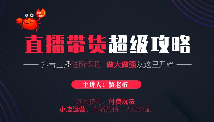 图片[1]-蟹老板抖音直播带货超级攻略：抖音直播带货的详细玩法，小店运营、付费投放等-林文副业站