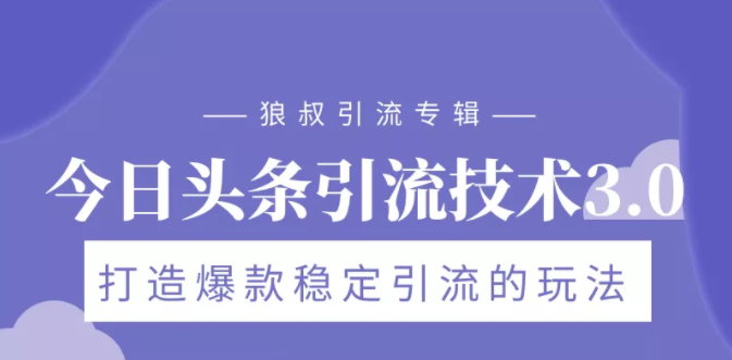 图片[1]-狼叔今日头条引流技术3.0，打造爆款稳定引流的玩法，VLOG引流技术-林文副业站