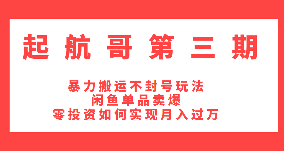 起航哥第三期：暴力搬运不封号玩法，闲鱼单品卖爆和零投资如何实现月入过万-林文副业站