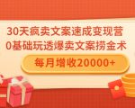 30天疯卖文案速成变现营，0基础玩透爆卖文案捞金术！每月增收20000+-林文副业站