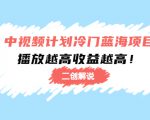 中视频计划冷门蓝海项目【二创解说】陪跑课程：播放越高收益越高-林文副业站