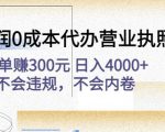 高利润0成本代办营业执照项目：一单赚300元日入4000+不会违规，不会内卷-林文副业站