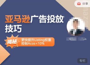 亚马逊广告投放技巧-详解流量底层原理+广告漏斗逻辑,更快提升Listing权重,控制Acos 10%-林文副业站