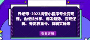 云老师·2023抖音小程序专业变现课，含经验分享、爆发趋势、变现逻辑、养高权重号、剪辑实操等-林文副业站