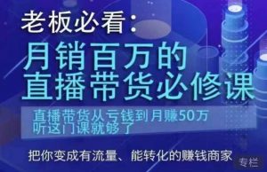 老板必看：月销百万的直播带货必修课，直播带货从亏钱到月赚50万，听这门课就够了-林文副业站