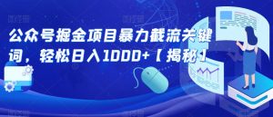 公众号掘金项目暴力截流关键词，轻松日入1000+【揭秘】-林文副业站