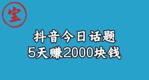 宝哥·风向标发现金矿，抖音今日话题玩法，5天赚2000块钱【拆解】-林文副业站