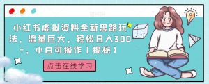 小红书虚拟资料全新思路玩法，流量巨大，轻松日入300+，小白可操作【揭秘】-林文副业站