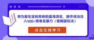 转为新生宝妈而来的蓝海项目，操作得当日入500+简单且暴力（保姆级玩法）【揭秘】-林文副业站