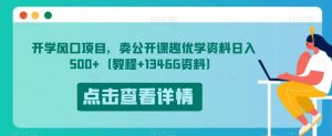 开学风口项目，卖公开课趣优学资料日入500+（教程+1346G资料）【揭秘】-林文副业站