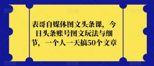 表哥自媒体图文头条课，今日头条账号图文玩法与细节，一个人一天搞50个文章-林文副业站