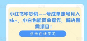 小红书印钞机——号成单账号月入5k+，小白也能简单操作，解决刚需项目【揭秘】-林文副业站