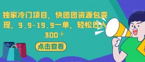 独家冷门项目，快团团资源包变现，9.9-19.9一单，轻松日入300＋【揭秘】-林文副业站