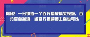 揭秘！一分钟拍一个百万播放搞笑视频，百分百自然流，当百万视频博主你也可以-林文副业站