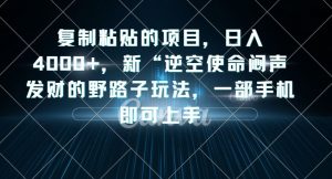 复制粘贴的项目，日入4000+，新“逆空使命“闷声发财的野路子玩法，一部手机即可上手-林文副业站