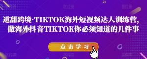 道甜跨境·TIKTOK海外短视频达人训练营,做海外抖音TIKTOK你必须知道的几件事-林文副业站