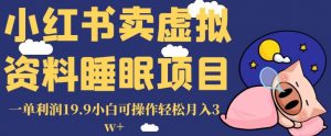 小红书卖虚拟资料睡眠项目，一单利润19.9小白可操作轻松月入3w+【揭秘】-林文副业站