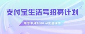 支付宝生活号作者招募计划,单号单月2600,可批量去做,工作室一人一个月轻松1w+【揭秘】-林文副业站