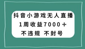 抖音小游戏无人直播，不违规不封号1周收益7000+，官方流量扶持【揭秘】-林文副业站