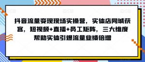 抖音流量变现现场实操营，实体店同城获客，短视频+直播+员工矩阵，三大维度帮助实体引爆流量业绩倍增-林文副业站