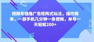 视频号强撸广告矩阵式玩法，操作简单，一部手机几分钟一条视频，单号一天轻松200+【揭秘】-林文副业站