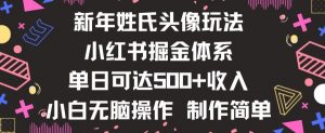 新年姓氏头像新玩法，小红书0-1搭建暴力掘金体系，小白日入500零花钱【揭秘】-林文副业站