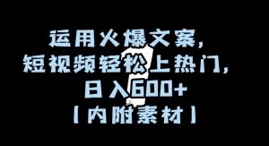 运用火爆文案，短视频轻松上热门，日入600+（内附素材）【揭秘】-林文副业站