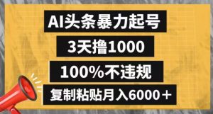AI头条暴力起号，3天撸1000,100%不违规，复制粘贴月入6000＋【揭秘】-林文副业站