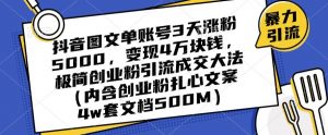 抖音图文单账号3天涨粉5000,变现4万块钱,极简创业粉引流成交大法-林文副业站