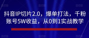 抖音IP切片2.0，爆单打法，千粉账号5W收益，从0到1实战教学【揭秘】-林文副业站