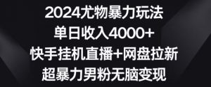 2024尤物暴力玩法,单日收入4000+,快手挂机直播+网盘拉新,超暴力男粉无脑变现【揭秘】-林文副业站