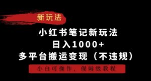 小红书笔记新玩法，日入1000+，多平台搬运变现（不违规），小白可操作，保姆级教程【揭秘】-林文副业站