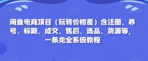 闲鱼电商项目（玩转价格差）含注册、养号、标题、成交、售后、选品、货源等，一条龙全系统教程-林文副业站
