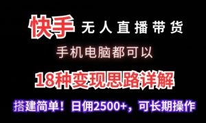 快手无人直播带货,手机电脑都可以,18种变现思路详解,搭建简单日佣2500+【揭秘】-林文副业站