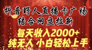 每天收入2000+,抖音野人直播卡广场,结合网盘拉新,纯无人,小白轻松上手【揭秘】-林文副业站
