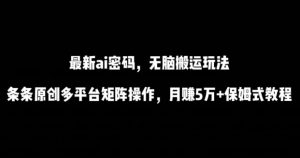 最新ai流量密码,傻瓜式搬运玩法,条条原创,多平台矩阵操作,月赚5万+保姆式教程【揭秘】-林文副业站