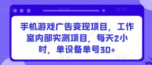手机游戏广告变现项目,工作室内部实测项目,每天2小时,单设备单号30+【揭秘】-林文副业站