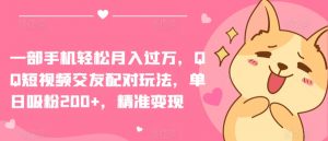 一部手机轻松月入过万,QQ短视频交友配对玩法,单日吸粉200+,精准变现【揭秘】-林文副业站