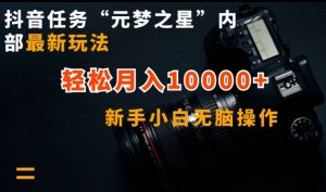 抖音任务“元梦之星”内部最新玩法，新手小白无脑操作，轻松月入10000+【揭秘】-林文副业站