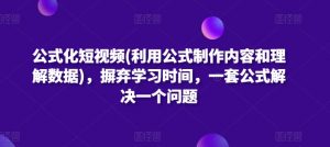 公式化短视频(利用公式制作内容和理解数据),摒弃学习时间,一套公式解决一个问题-林文副业站