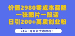 价值2980零成本混群一张图片一段话日引200+高质创业粉,24年6月最新大咖教程【揭秘】-林文副业站