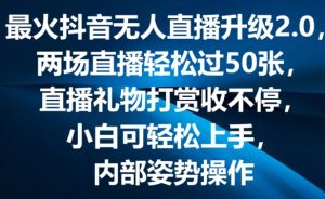 最火抖音无人直播升级2.0,弹幕游戏互动,两场直播轻松过50张,直播礼物打赏收不停【揭秘】-林文副业站