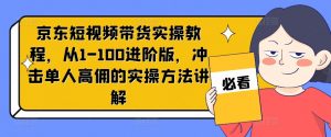 京东短视频带货实操教程，从1-100进阶版，冲击单人高佣的实操方法讲解-林文副业站