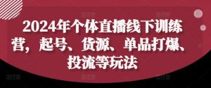 2024年个体直播训练营，起号、货源、单品打爆、投流等玩法-林文副业站