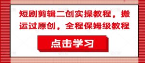 短剧剪辑二创实操教程，搬运过原创，全程保姆级教程-林文副业站