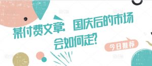 某付费文章:国庆后的市场会如何走?-林文副业站